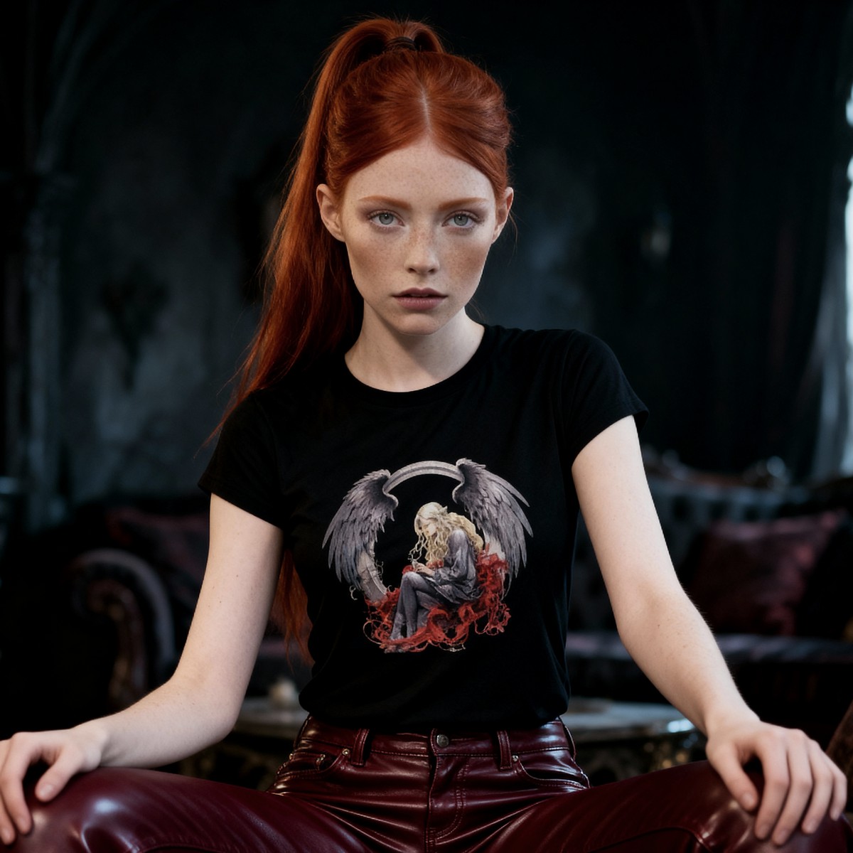 Tričko s potiskem Andělská křídla gotik