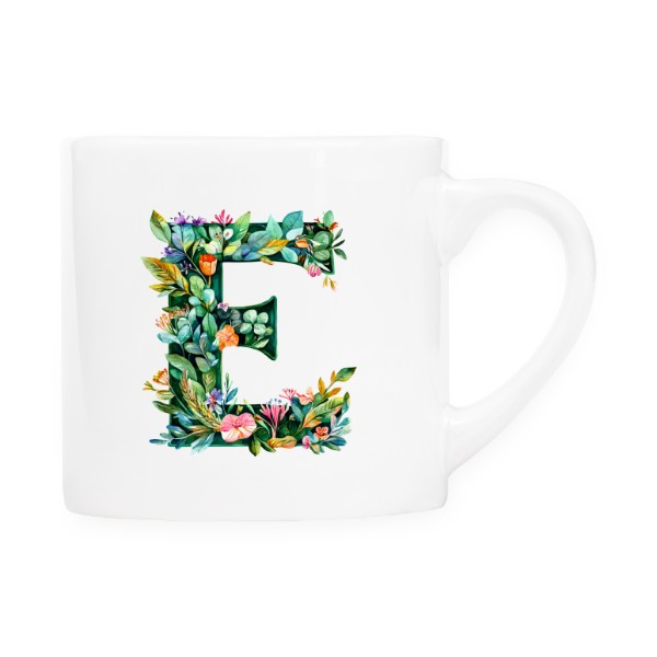 Hrnek espresso (Lungo) s potiskem Písmeno E květiny