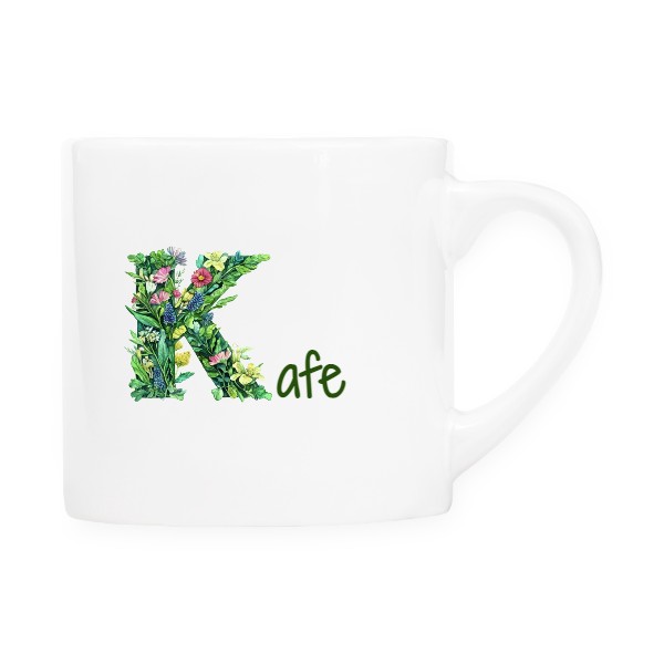 Hrnek espresso (Lungo) s potiskem Písmeno K květinové