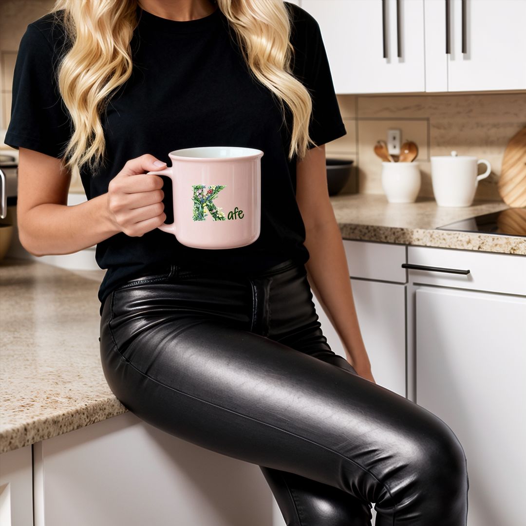 Hrnek espresso (Lungo) s potiskem Písmeno K květinové